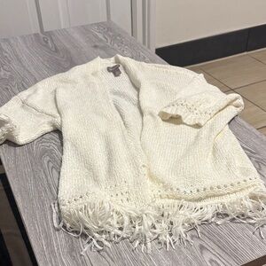 Chico's Cream Fringe Cardigan